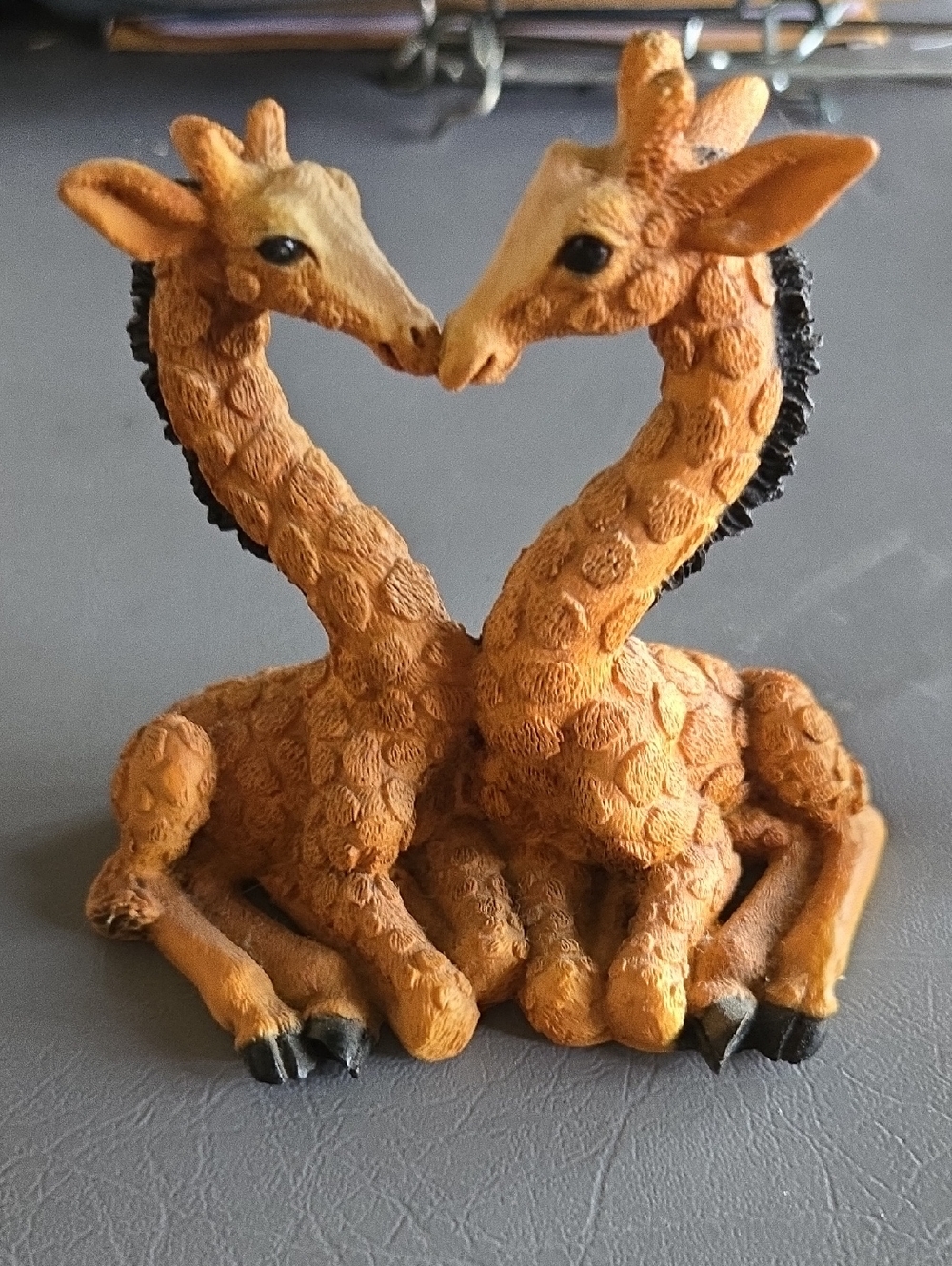 Twin Giraffe Figurine - Orange Resin Sculpture